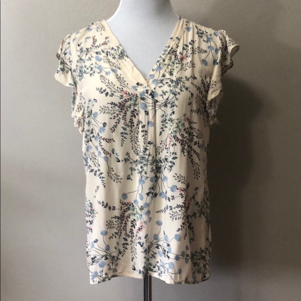 Anne Carson summer floral cap sleeve blouse LARGE